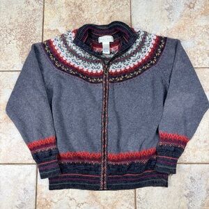 Vintage Cotton Multicolor Patterned Zip Cardigan Sweater